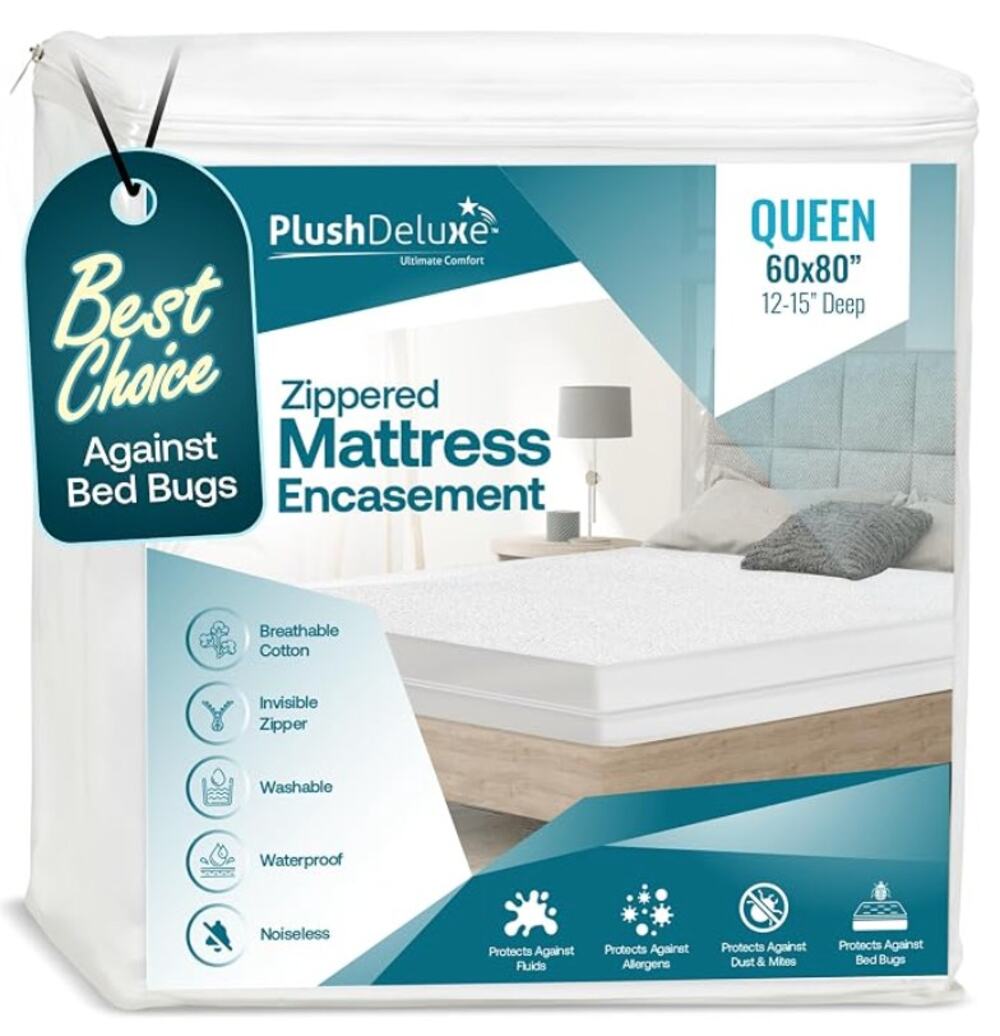 Premium Waterproof Mattress Encasement, Breathable Cotton Terry Surface- Queen